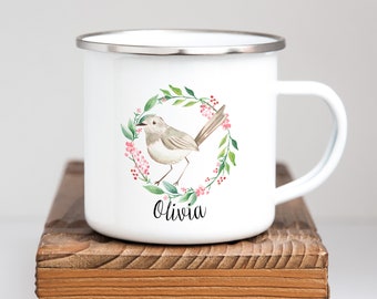 Personalisierte individuelle Emaille-Tasse Vogel