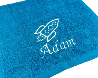 Personalized Space Rocket Towel With Embroidered Name or Text, Personalized Embroidered Towels, Hand Towels, Bath Towels