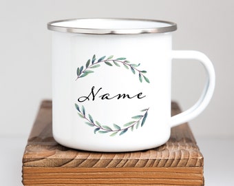 Personalized custom enamel mug Wreath