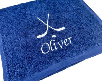 Toalla de hockey personalizada con nombre o texto bordado, toallas bordadas personalizadas, toallas de mano, toallas de baño