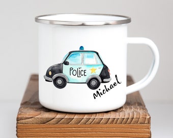 Personalized custom enamel mug Police Car