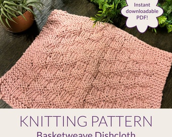 Easy Dishcloth Knitting Pattern | Basketweave Design | Washcloth | Blanket Block Square | DIY Knits | Kitchen Bathroom Decor