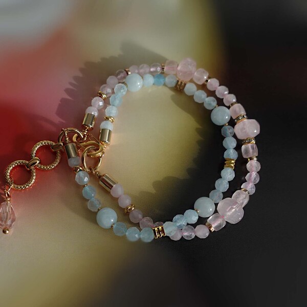 Rose quartz aquamarine bracelet, chakra bracelet. Rose quartz bracelet best selling items. Trending now gemstone bracelet aquamarine jewelry