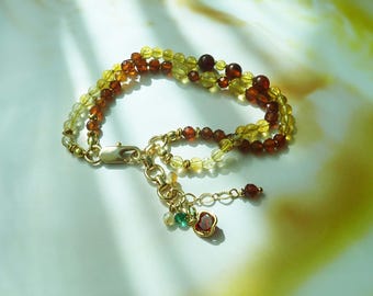 Citrine Garnet Gemstone bracelet, fine jewelry. Charm bracelet, dainty jewelry - best gifts for her