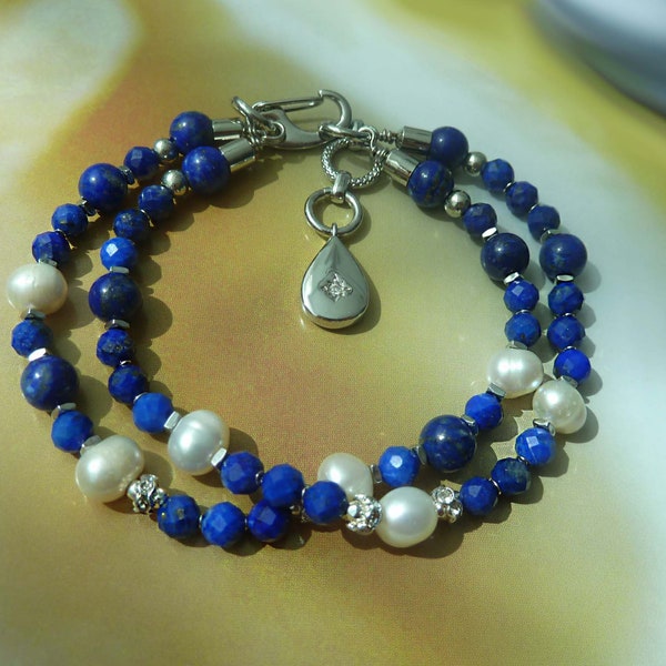 Trending now Lapis Lazuli Pearl Bracelet. Lapis dainty bracelet best selling items. Best seller Chakra Bracelet Nature Jewelry, Fine Jewelry