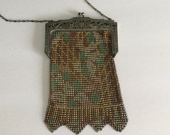 Whiting and Davis Flapper mesh purse signed Art Deco Enameled mesh bag