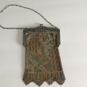 Whiting and Davis Flapper mesh purse signed Art Deco Enameled mesh bag