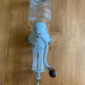 Antique Crystal Arcade Coffee Grinder With Catch Cup 1800's Cast