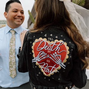 Gothic Bridal Leather Jacket: Embroidered Skeleton Wedding Cover-Up