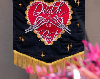 Embroidered Velvet 'Til Death' Banner – Gothic Wedding Decor