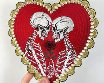 Geborduurde patch skeletliefhebbers - Celestial Love Heart Gothic Tarot - opstrijk-/naaiwerk