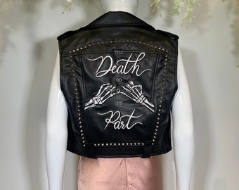 Gothic Skeleton - Till Death Do Us Part - Rock and Roll / Faux Leather Jacket Gilet Bridal Alternative Wedding Jacket Studded