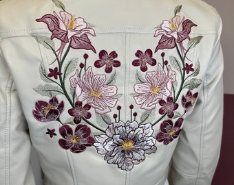 The Emilia Collection / Adult’s Embroidered Faux Leather Jacket / Beautiful Bold Florals / Personalised / Customised Bridal Wedding Jacket