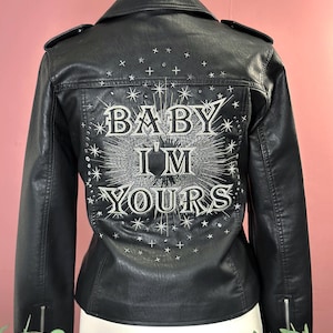 Custom Embroidered Faux Leather Jacket: Celestial Wedding Style