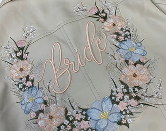 CUSTOMISED Embroidery Design Service - Pretty Florals - Personalised Floral Bride Bridal Wedding Embroidered Personalised Jacket