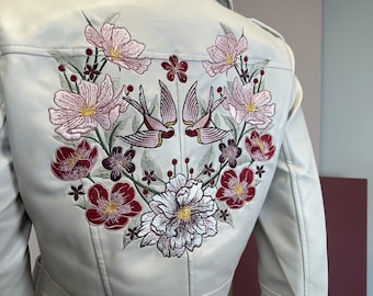 The Emilia Collection / Adult’s Embroidered Faux Leather Jacket / Beautiful Bold Florals / Personalised / Customised Jacket