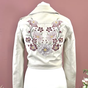 CUSTOMISED / Embroidered Faux Leather Copped Jacket / Beautiful Bold Florals / Personalised /