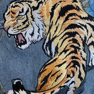 Embroidered Tiger Denim Jacket with Customisable Florals image 5