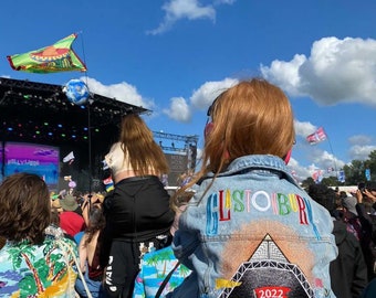 FESTIVAL Themed  Bespoke Embroidery Design / Festival Music Party Style Denim Leather Jacket Personalised / Customised