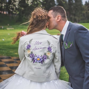 Ivory Cropped Bridal Jacket | Custom Embroidered Wedding Cover-Up | Floral Faux Leather Bride Jacket | Personalised Boho Wedding Jacket