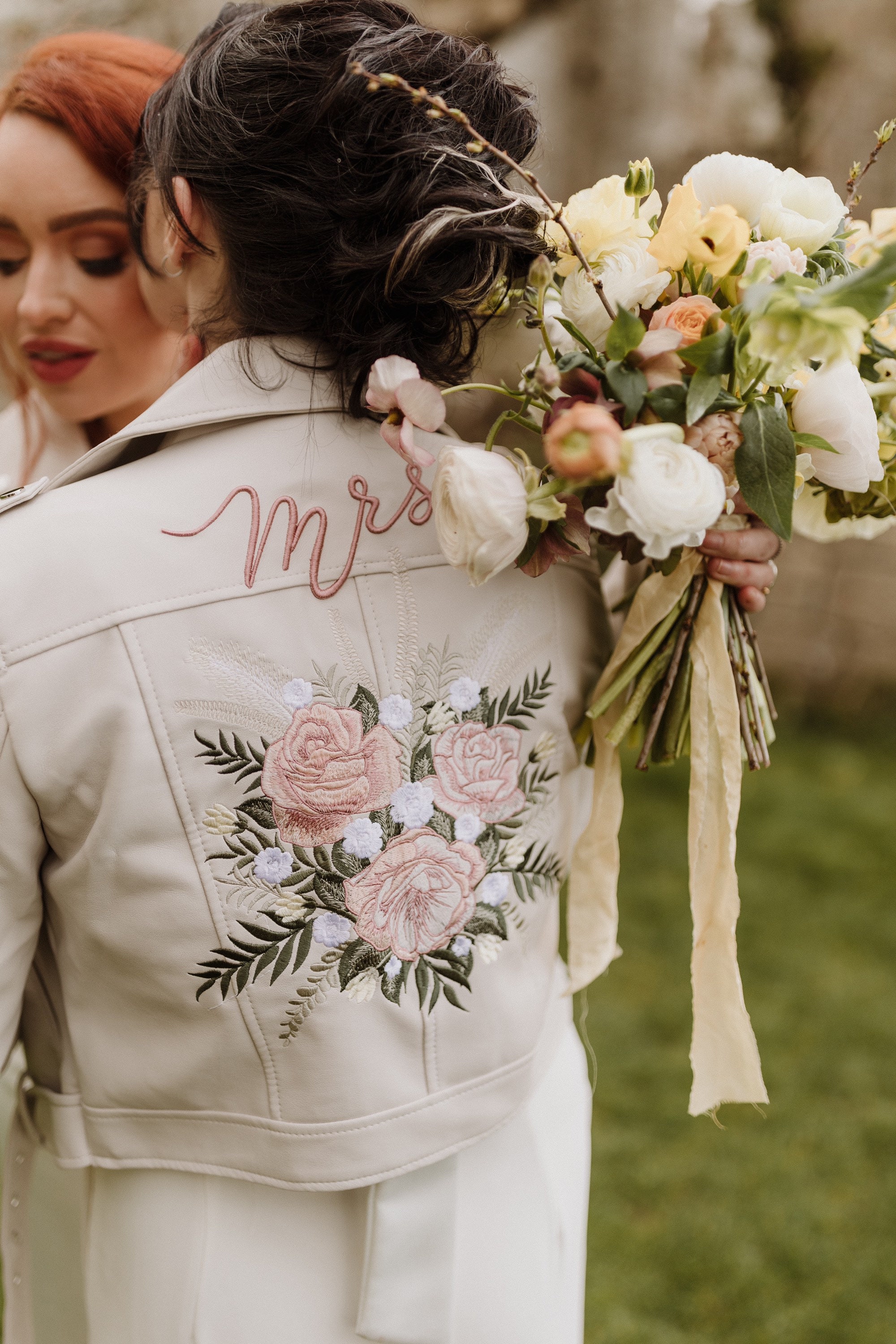 Custom Ivory Peony Floral Women's Relaxed Fit Denim Jacket 2x