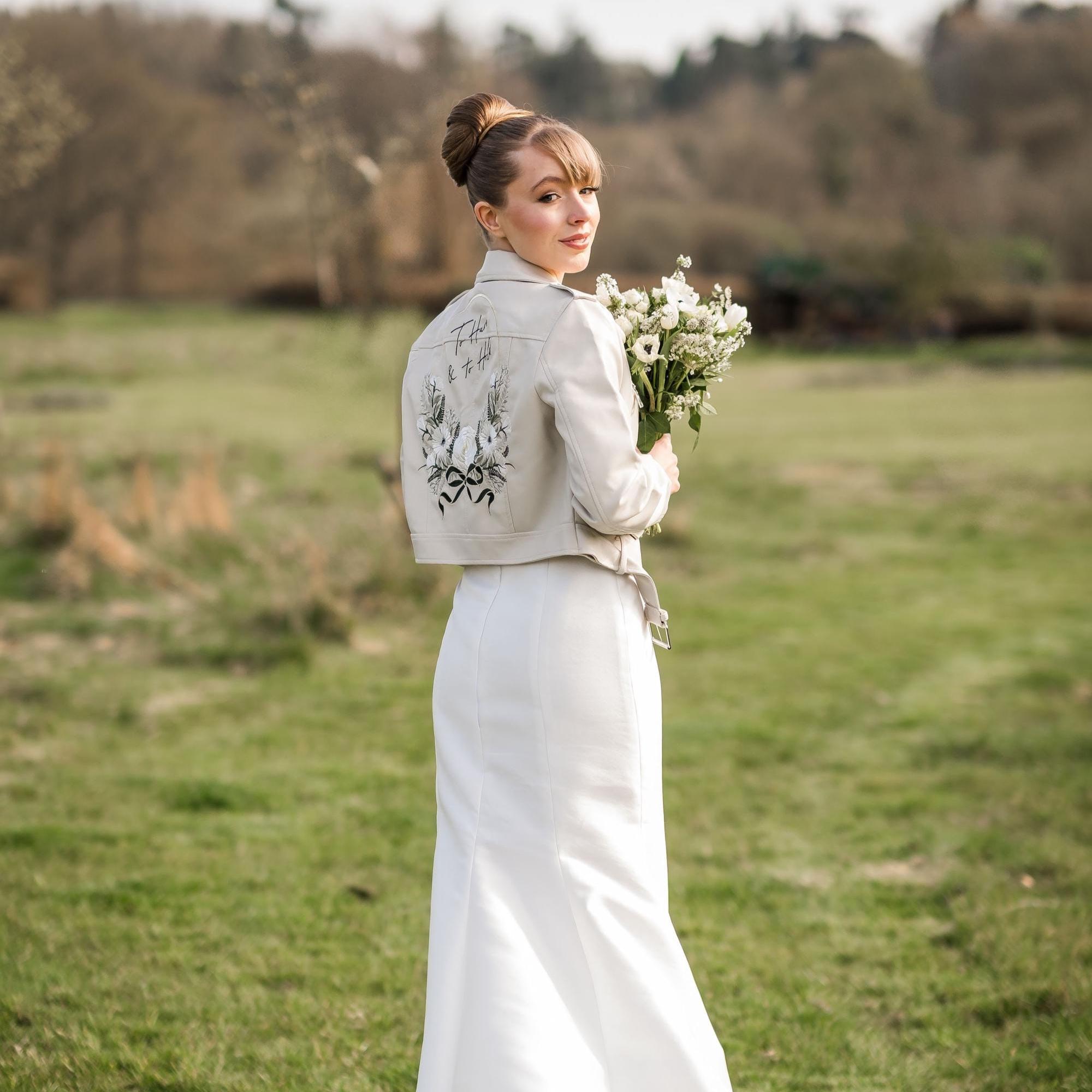 Embroidered Ivory Bridal Leather Jacket: Custom Wedding Cover-Up