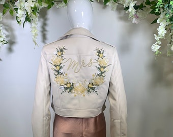 CUSTOMISED Embroidery Design Service - Medium - Personalised Floral Bride Bridal Wedding GOLD Embroidered Personalised Jacket