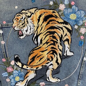 Embroidered Tiger Denim Jacket with Customisable Florals image 3