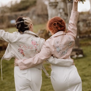 Ivory Bridal Leather Jacket with Customizable Floral Embroidery – Elegant Wedding Wear