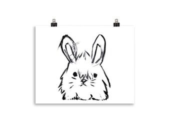 Schwarzweißer Hasen Print: Modernes Kaninchen Poster, Kinderzimmer Dekor