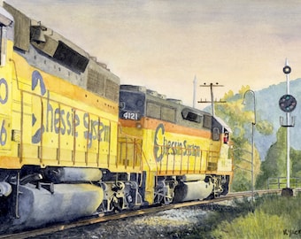 Railroad Art - Train Art - Baltimore & Ohio - Chessie - Locomotive - Art Print - Railroad Painting - Train Painting - Pennsylvania