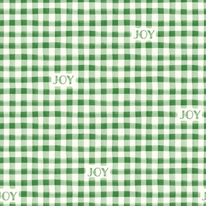 May include: Green and white gingham pattern with the word "JOY" repeated throughout the design.