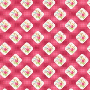 Posie Red Floral Diamond with Dots  by Tanya Whelan  Yardage  TW08-RED