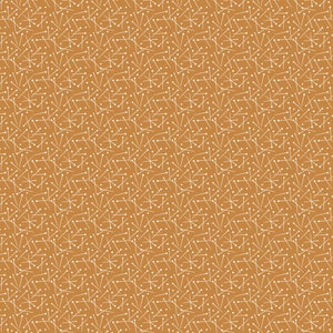 Può includere: Uno schema senza cuciture con uno sfondo marrone e forme astratte bianche. Le forme sono composte da linee e punti.