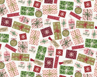 Riley Blake Christmas Village Bonitos regalos en blanco roto C12243