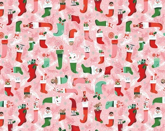 Twas Stockings Were Hung Pink Sparkle by Jill Howarth for Riley Blake Designs  SC13463-PINK