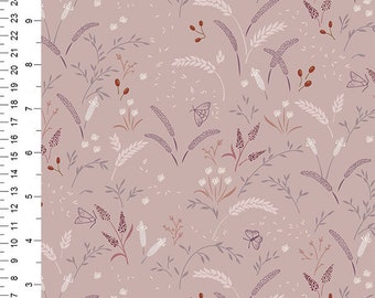 Lewis & Irene Meadowside Fabric Grassfield Gathering On Light Deep Purple Taupe By Cassandra Connolly CC8.2