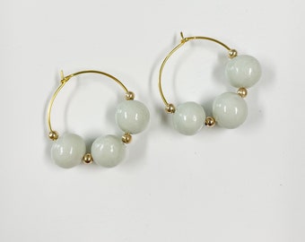 Lavender Bead Hoops | Purple Hoops | Mint and Gold Bead Hoops | Clay Bead Hoops | Summer Hoops | Minimalist | Boho Hoops | Mint Bead Hoops