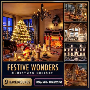 Christmas Holiday Animated Video Backgrounds, 9-Pack 1080p MP4 + PNG — Festive Wonders