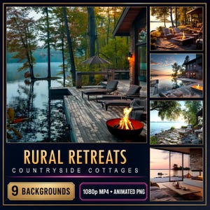 Countryside Cottage Animated Video Backgrounds, 9-Pack 1080p MP4 + PNG — Rural Retreats