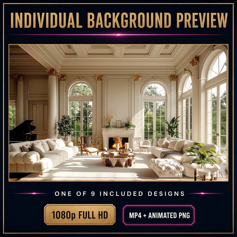 Luxe geanimeerde video-achtergronden voor interieurs, 9 stuks 1080p MP4 + PNG — Elegant Escapes afbeelding 4
