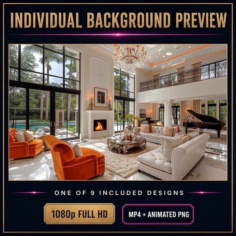 Luxe geanimeerde video-achtergronden voor interieurs, 9 stuks 1080p MP4 + PNG — Elegant Escapes afbeelding 5