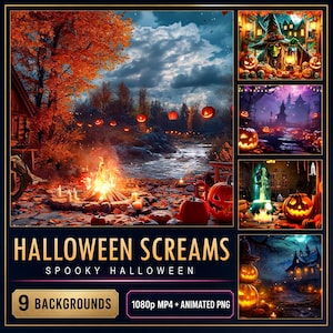 Spooky Halloween Animated Video Backgrounds, 9-Pack 1080p MP4 + PNG — Halloween Screams