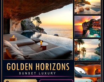 Fondos de vídeo animados de lujo con puesta de sol, paquete de 9 archivos MP4 + PNG en 1080p — Golden Horizons