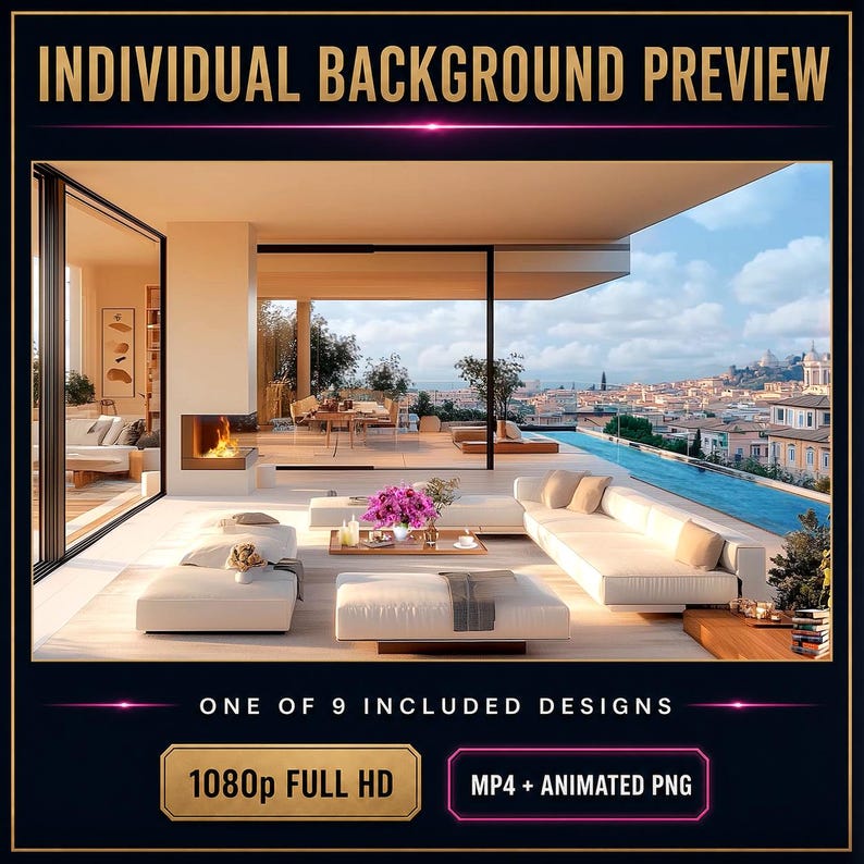 Luxe geanimeerde video-achtergronden voor interieurs, 9 stuks 1080p MP4 + PNG — Elegant Escapes afbeelding 8
