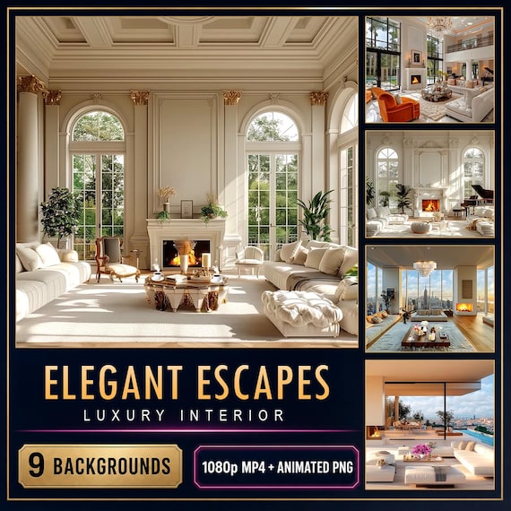 Luxury Interior Animated Video Backgrounds, 9-Pack 1080p MP4 + PNG — Elegant Escapes