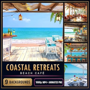 Beach Café Animated Video Backgrounds, 9-Pack 1080p MP4 + PNG — Coastal Retreats