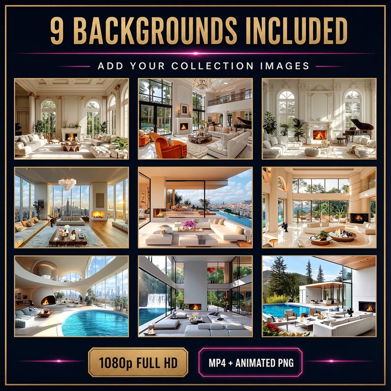 Luxe geanimeerde video-achtergronden voor interieurs, 9 stuks 1080p MP4 + PNG — Elegant Escapes afbeelding 3