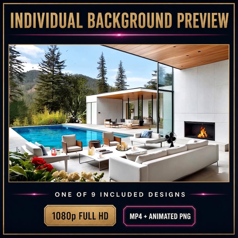 Luxe geanimeerde video-achtergronden voor interieurs, 9 stuks 1080p MP4 + PNG — Elegant Escapes afbeelding 12