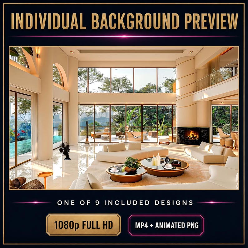 Luxe geanimeerde video-achtergronden voor interieurs, 9 stuks 1080p MP4 + PNG — Elegant Escapes afbeelding 9